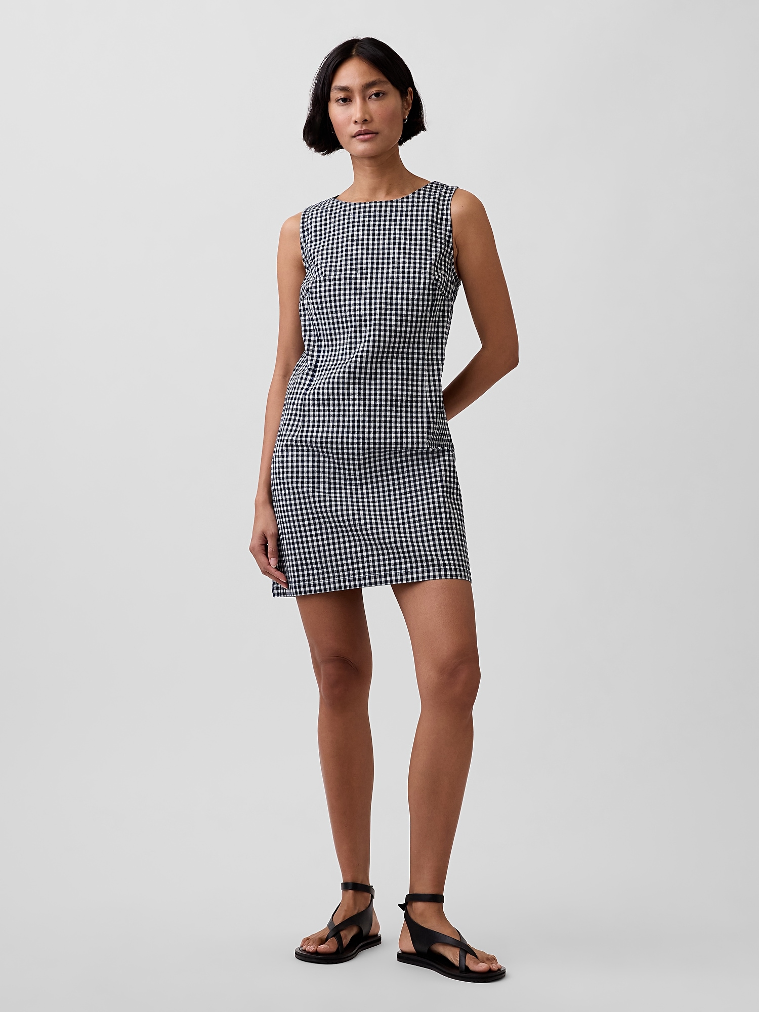 Gap Gingham Denim Shift Mini Dress In Blue