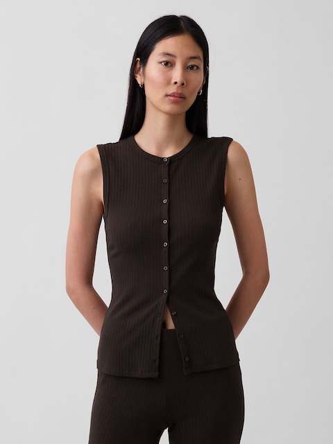 Modern Wide Rib Button-Front Top