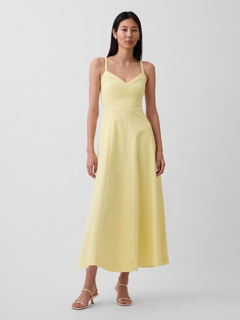Denim Seamed Corset Maxi Dress