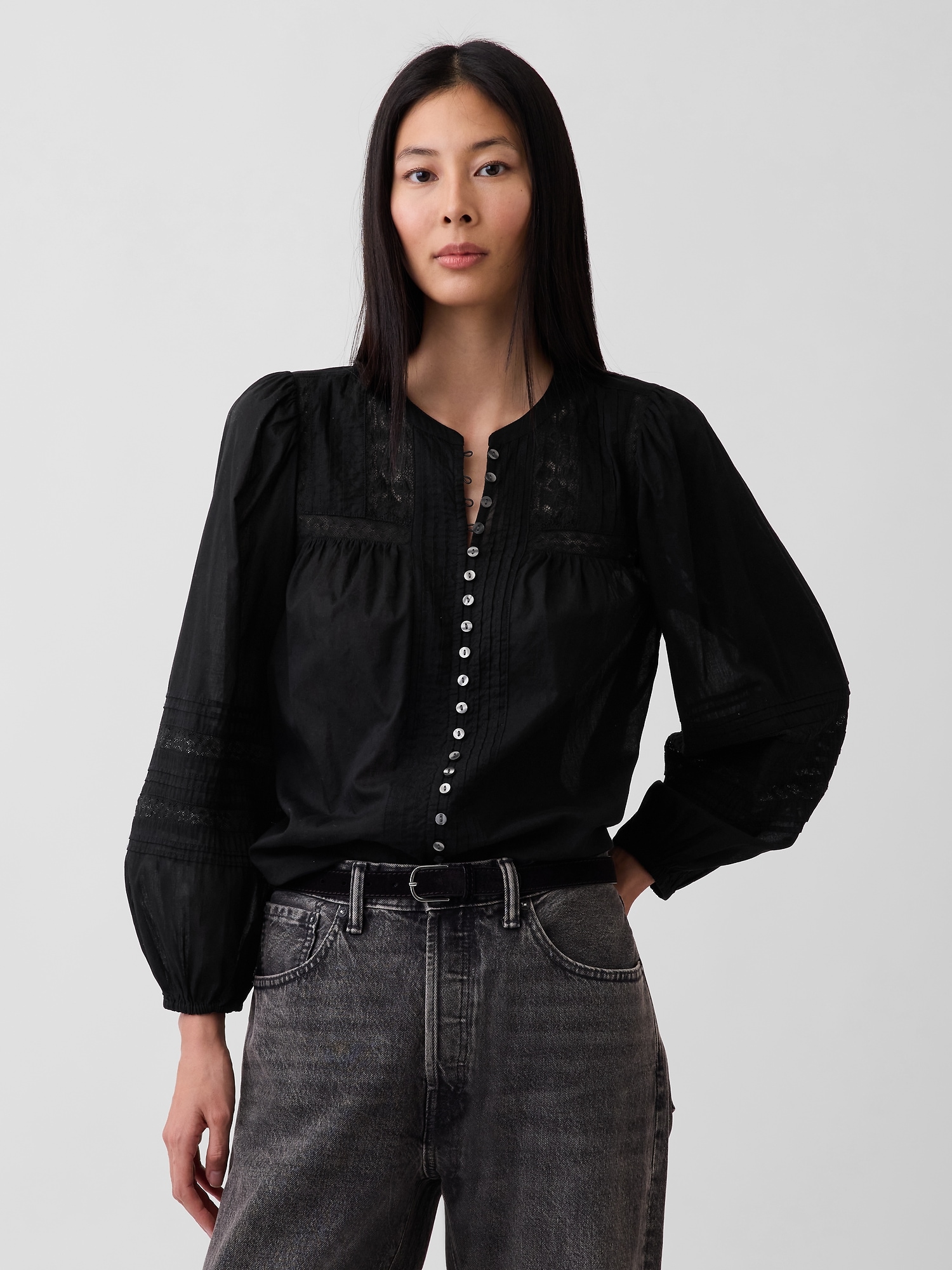 Lace-Trim Pintuck Top