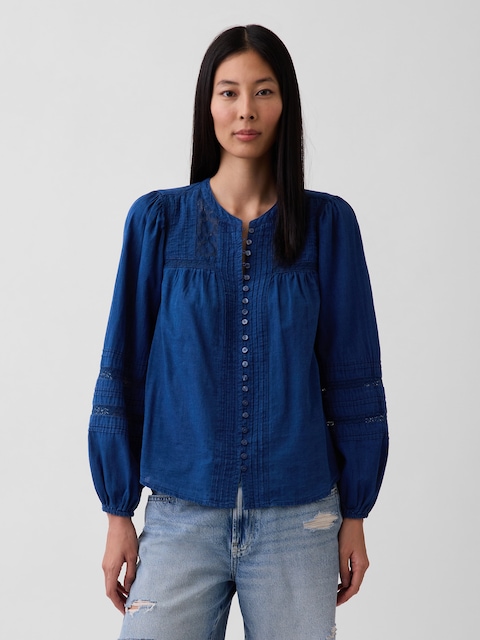 Lace-Trim Pintuck Top