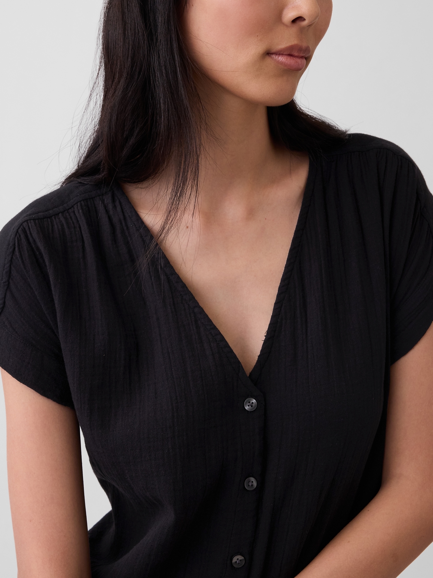 Cotton Gauze V-Neck Tunic Dress