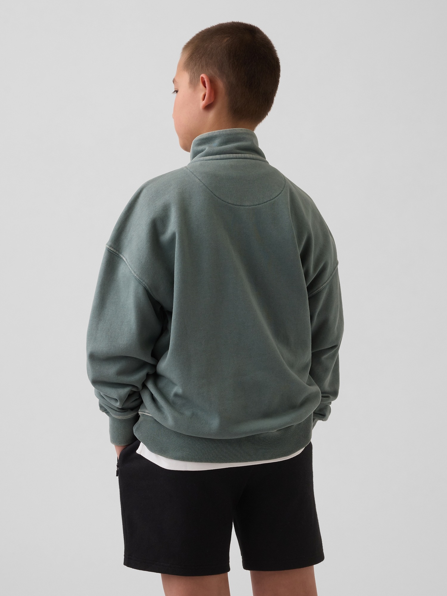 Детский свитер Gap VintageSoft Terry Relaxed Half-Zip Pullover, цвет: Зелёный — фото 3