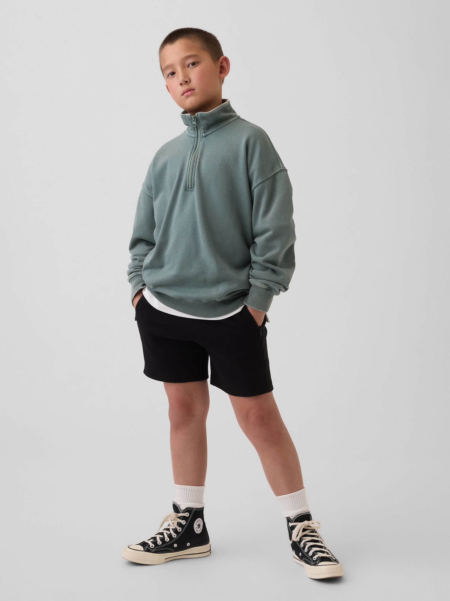 Детский свитер Gap VintageSoft Terry Relaxed Half-Zip Pullover, цвет: Зелёный — фото 4
