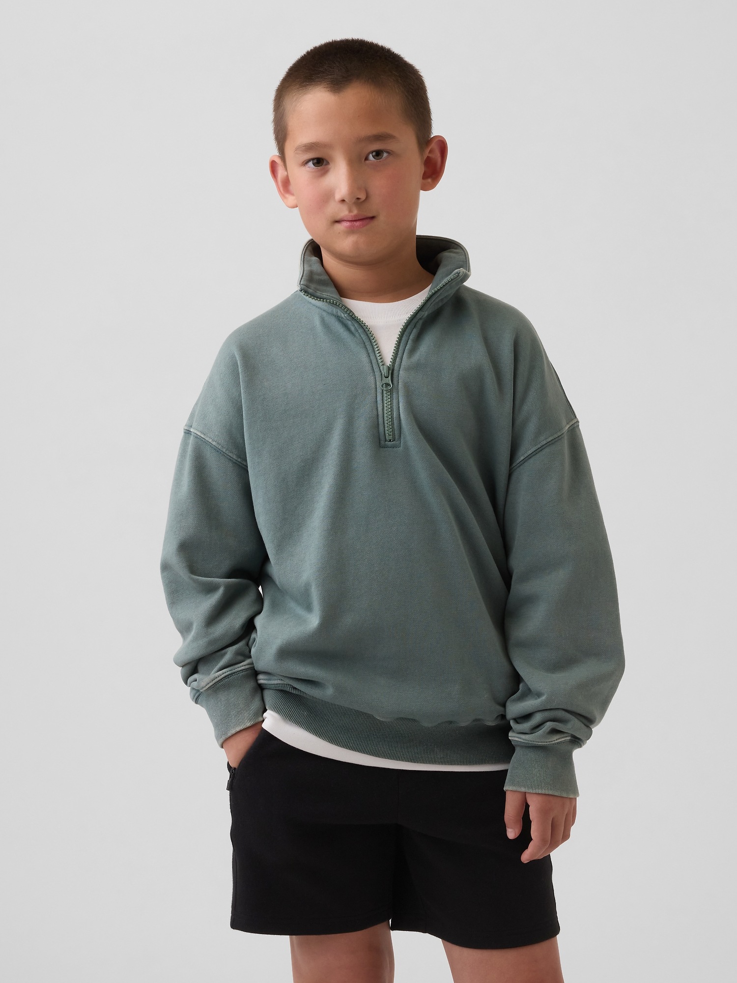 Детский свитер Gap VintageSoft Terry Relaxed Half-Zip Pullover, цвет: Зелёный — фото 1