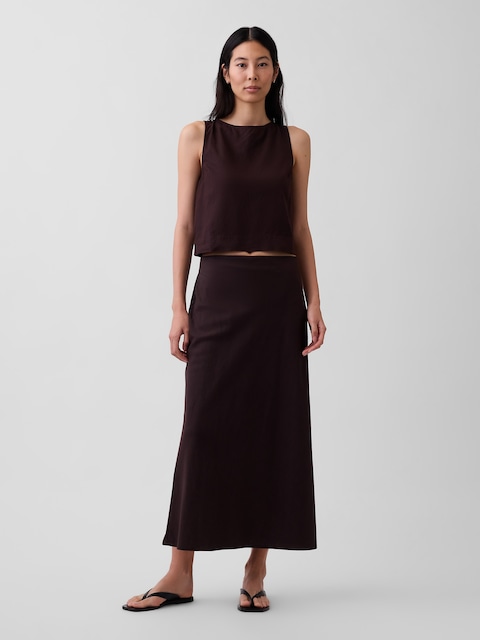 Linen-Blend Maxi Slip Skirt