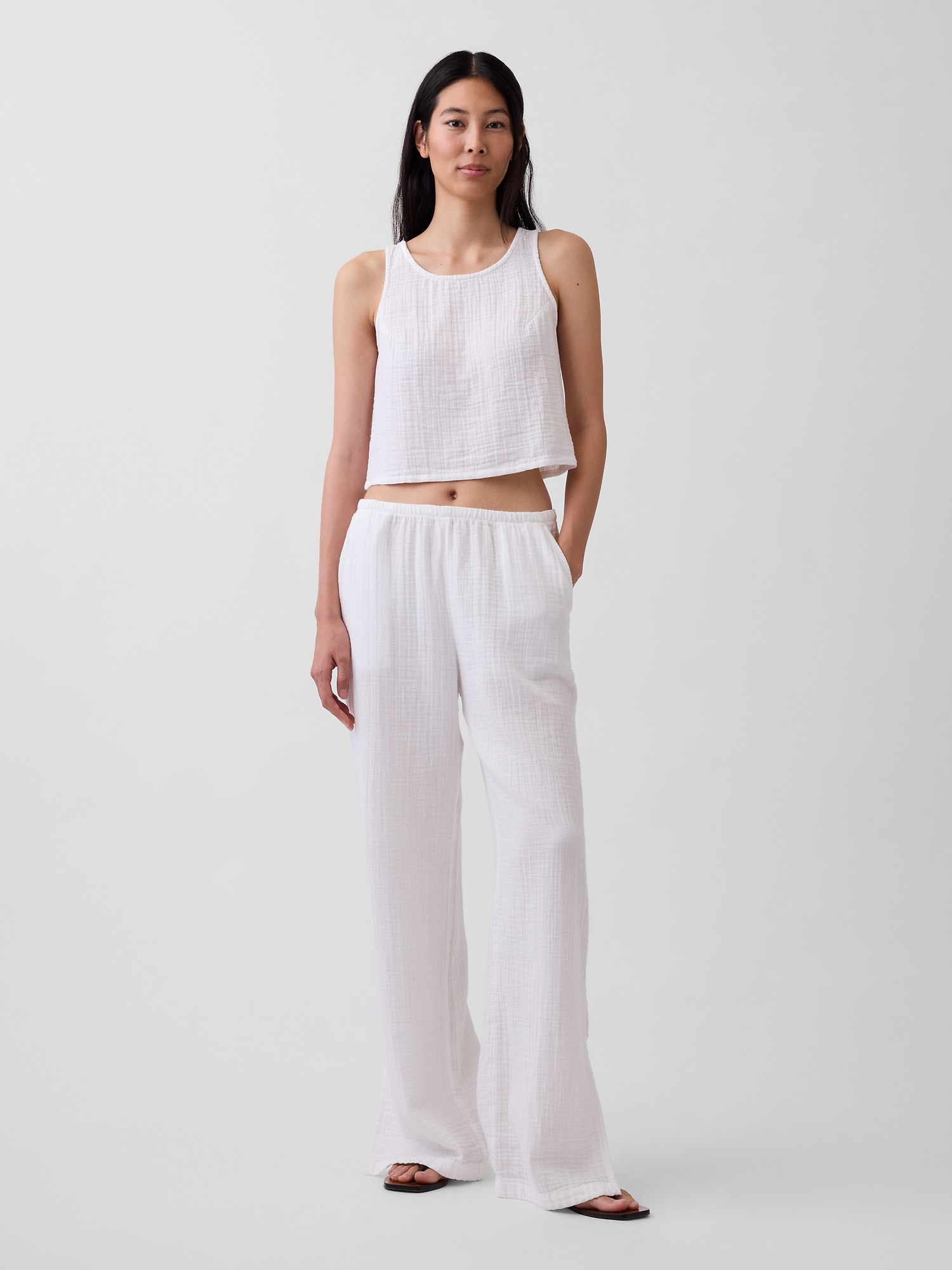 Cotton Gauze Easy Split-Hem Pants