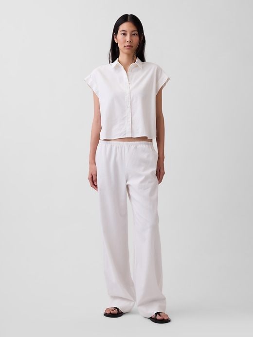 Image number 1 showing, Linen-Blend Relaxed Wide-Leg Pants