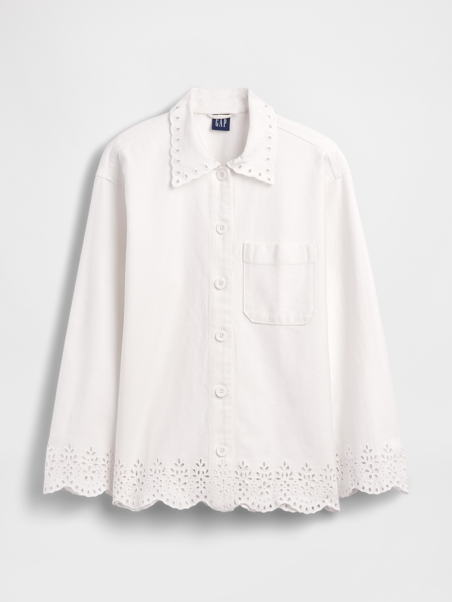 Женская куртка Gap Eyelet Hem Relaxed Shirt Jacket, цвет: Молочный белый — фото 5