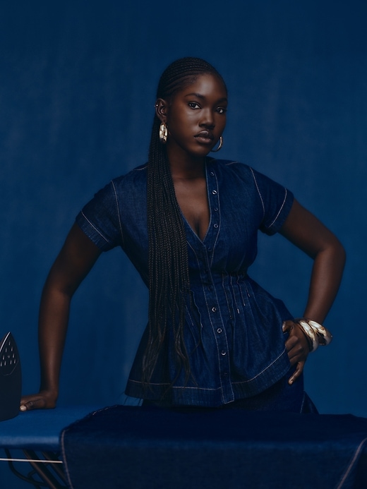 Image number 6 showing, Gap × HFR Denim Peplum Shirt by IGDALYAH