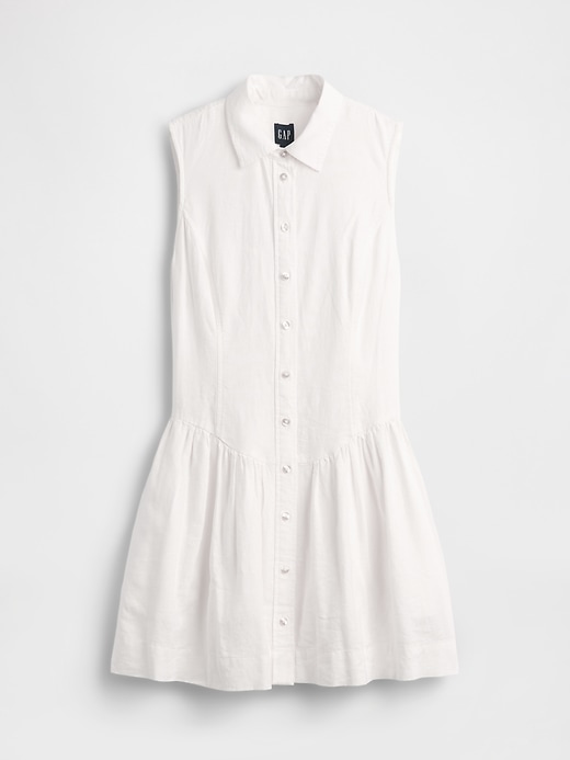 Image number 5 showing, Linen-Blend Drop-Waist Mini Shirtdress