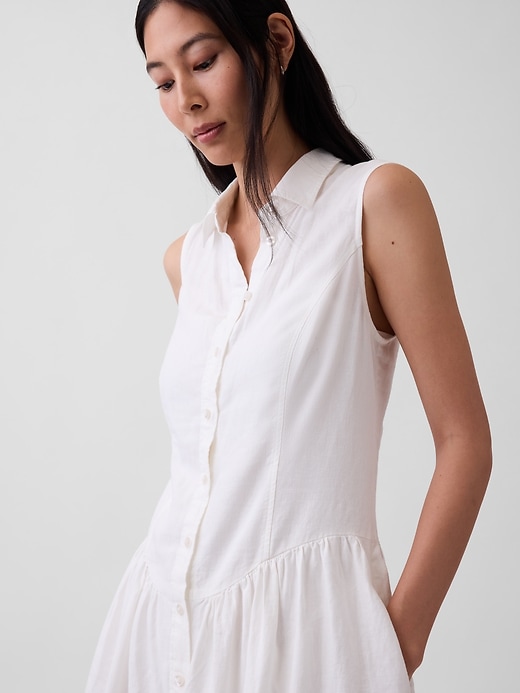 Image number 4 showing, Linen-Blend Drop-Waist Mini Shirtdress