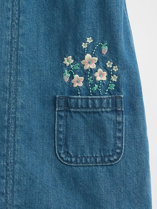Image number 3 showing, Baby Embroidered Floral Denim One-Piece