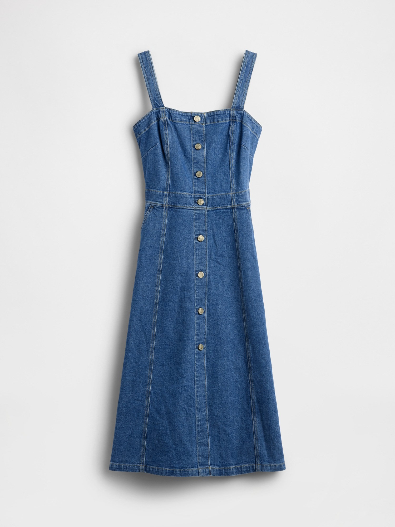 Женское платье Gap Denim Button-Front Midi, цвет: Средняя варка — фото 5