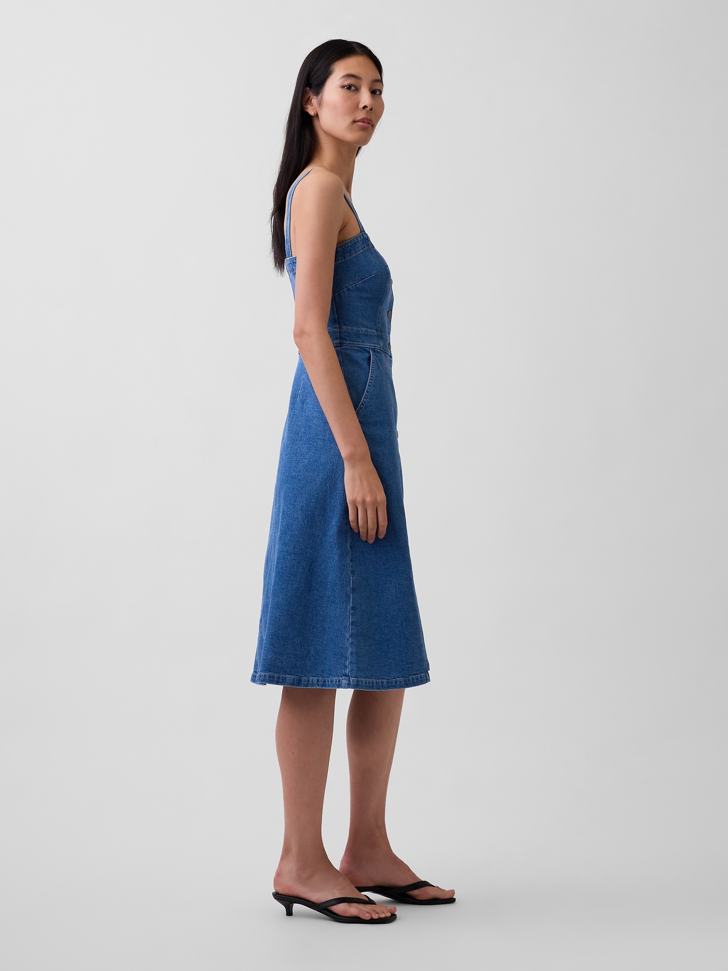 Женское платье Gap Denim Button-Front Midi, цвет: Средняя варка — фото 3