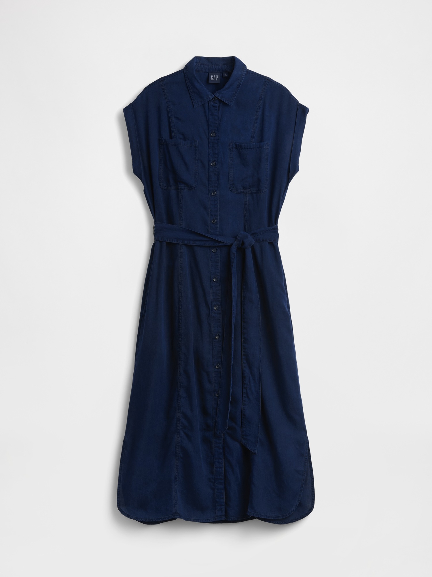 Женское платье Gap Denim Tie-Waist Utility Midi, цвет: Тёмная варка — фото 5