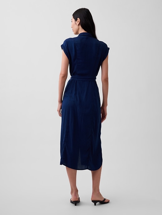 Image number 2 showing, Denim Tie-Waist Utility Midi Dress