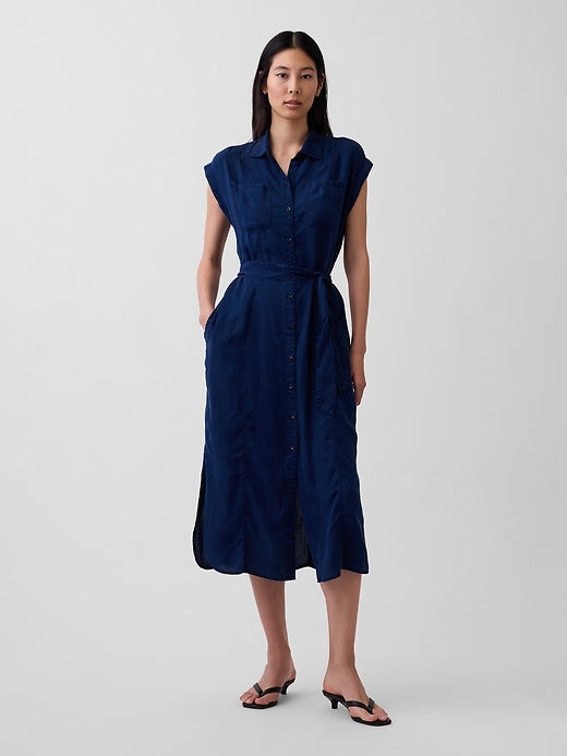 Image number 1 showing, Denim Tie-Waist Utility Midi Dress
