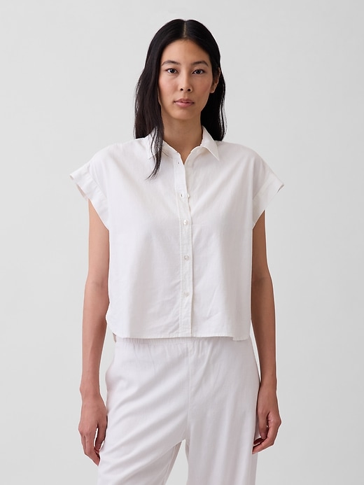 Image number 1 showing, Linen-Blend Oversized Shirt