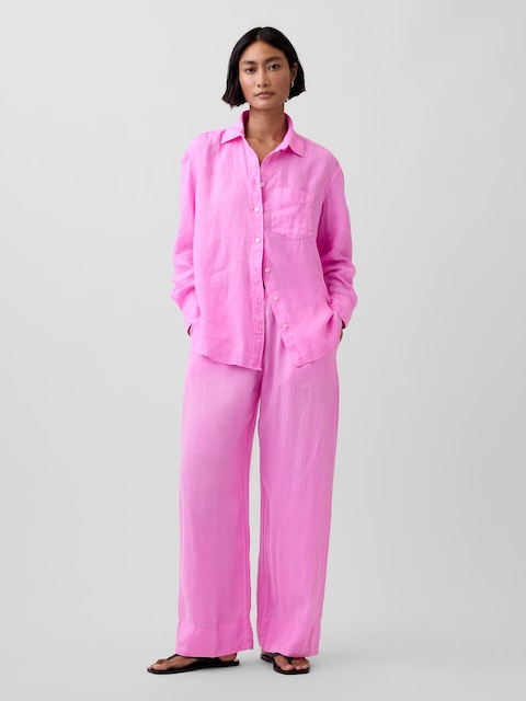 Linen-Blend Easy Wide-Leg Pants