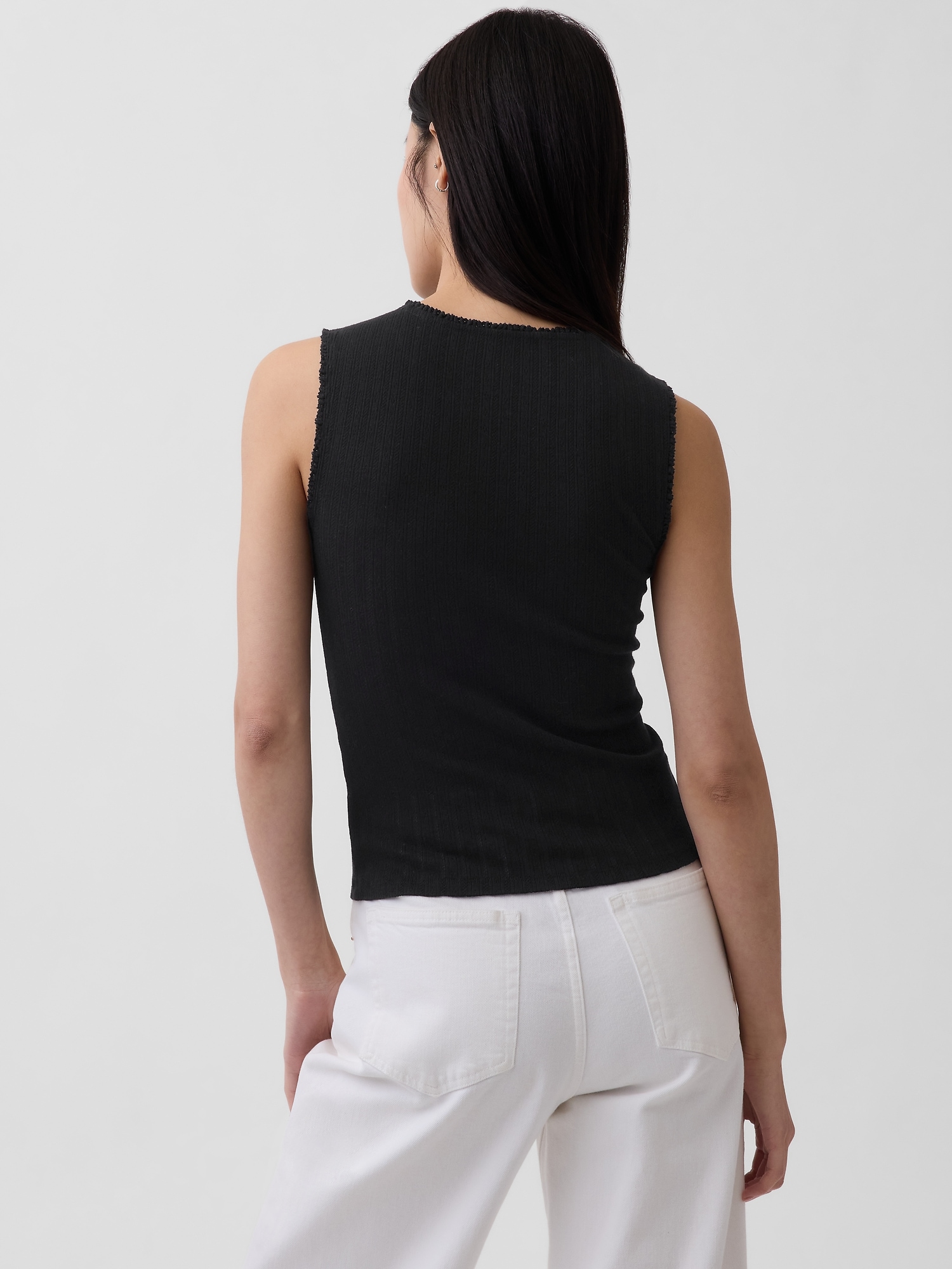 Женский топ Gap Pointelle Shell Tank Top, цвет: Чёрный — фото 3