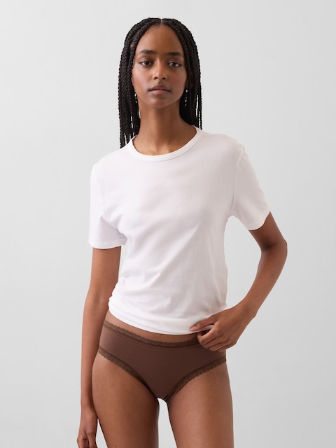 Organic Stretch Cotton Lace-Trim Hipster