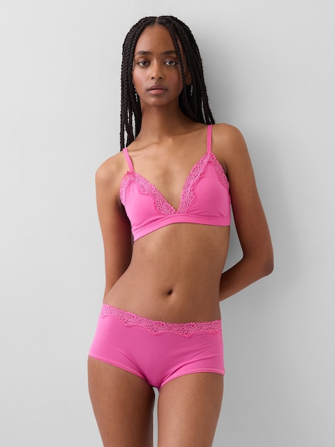Organic Stretch Cotton Lace-Trim Triangle Bra