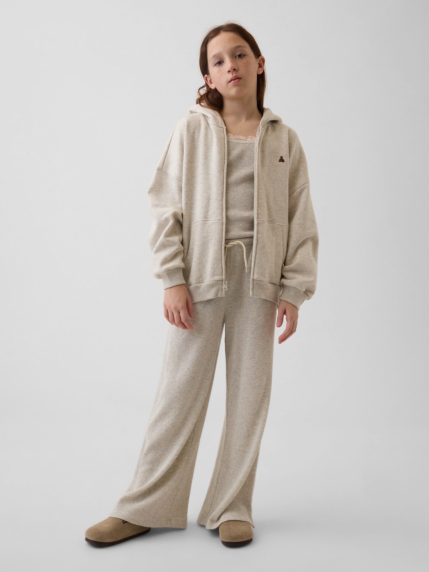 Детское худи Gap VintageSoft Oversized Zip, цвет: Светлый серый меланжевый — фото 4