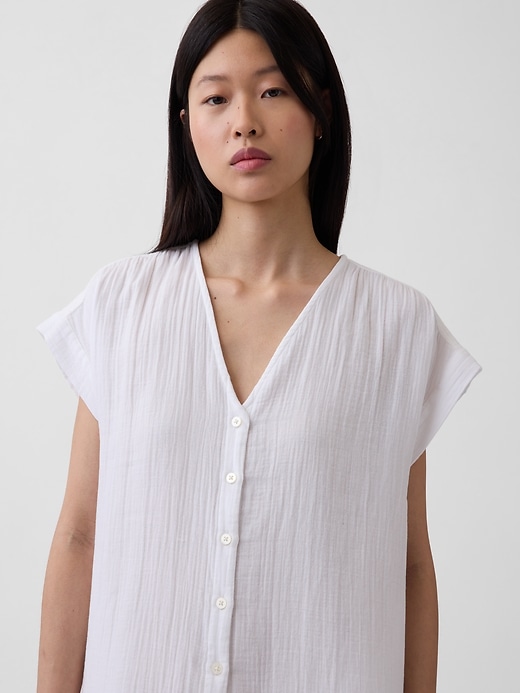 Image number 4 showing, Cotton Gauze V-Neck Tunic Dress