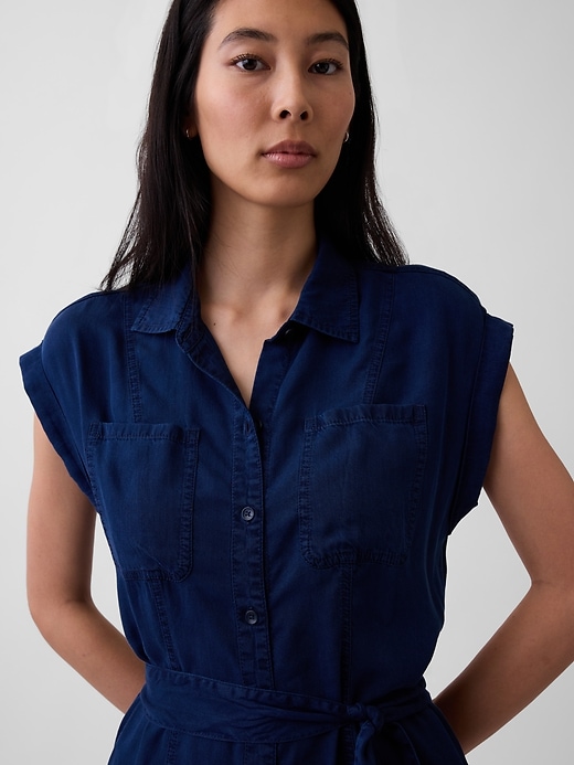 Image number 4 showing, Denim Tie-Waist Utility Midi Dress