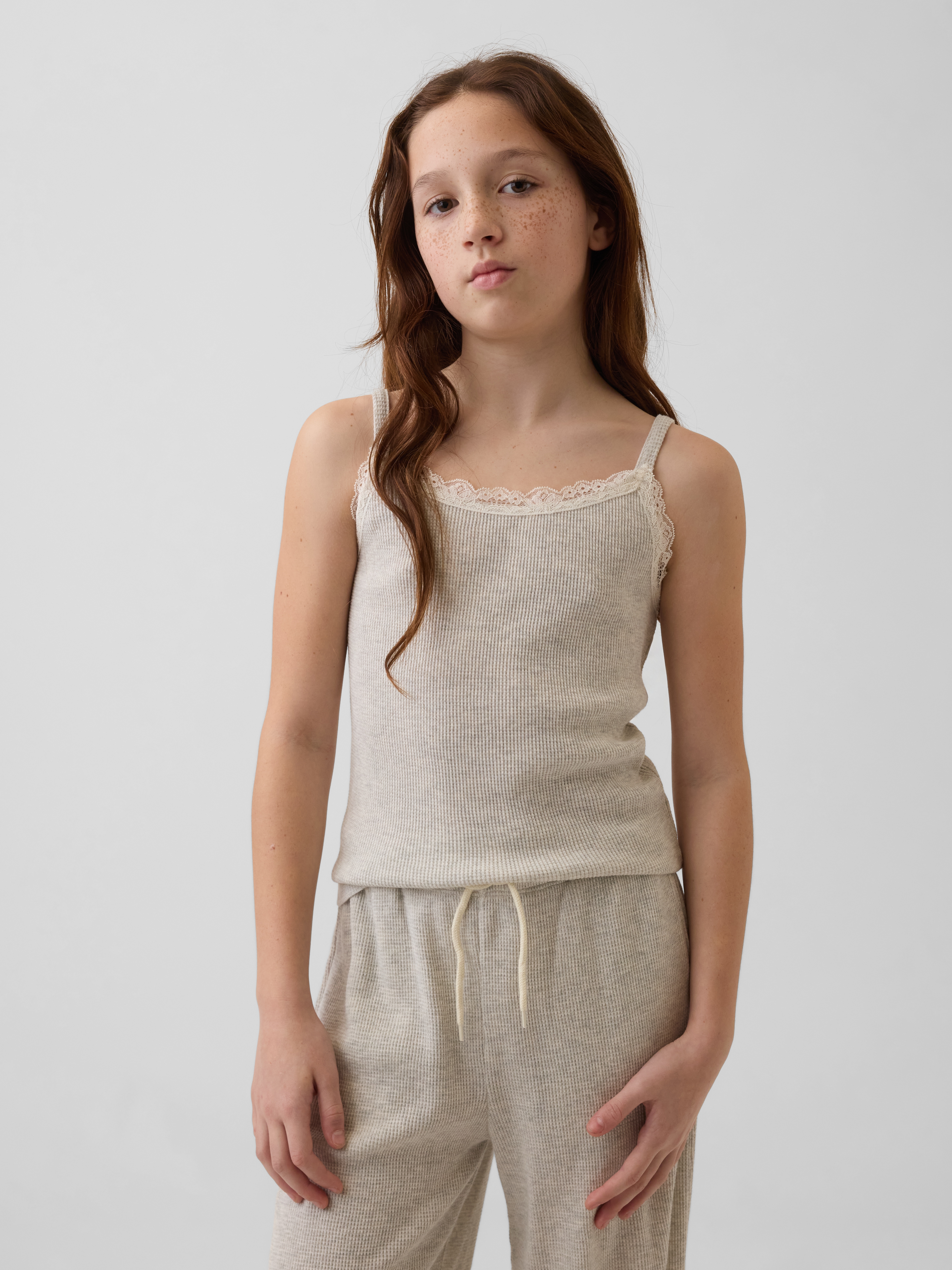 Kids Waffle Lace-Trim Cami