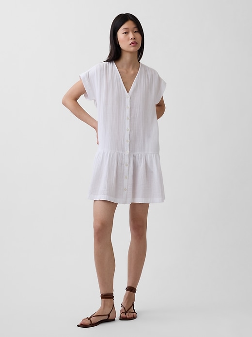 Image number 1 showing, Cotton Gauze V-Neck Tunic Dress