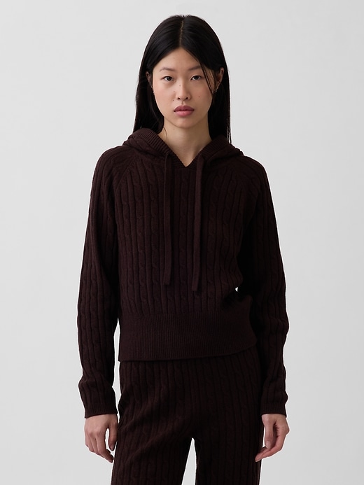 Image number 1 showing, CashSoft Relaxed Cable-Knit Hoodie