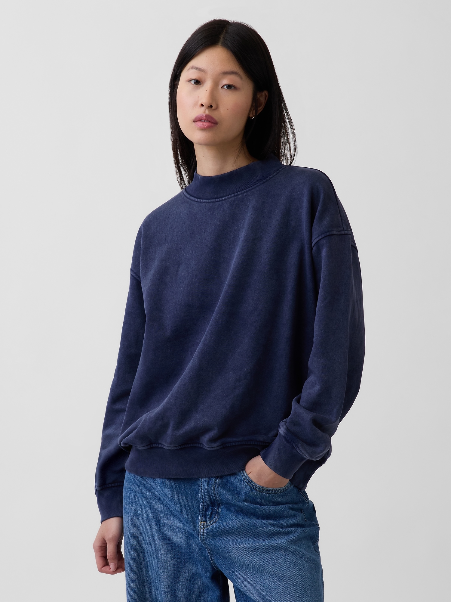 VintageSoft Oversized Mockneck Tunic Sweatshirt