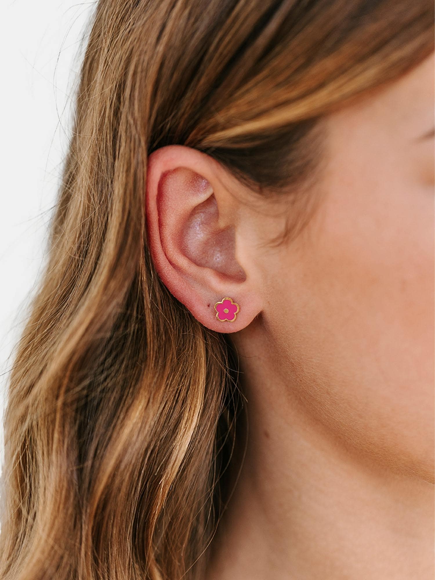 Pierced Co Hot Pink Flower Screwback Earrings