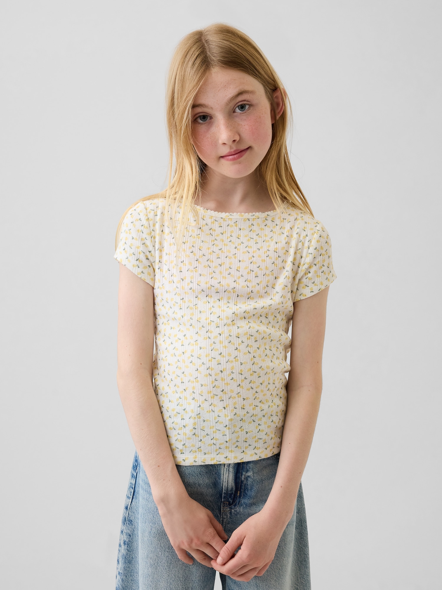 Kids Pointelle Rib Fitted T-Shirt