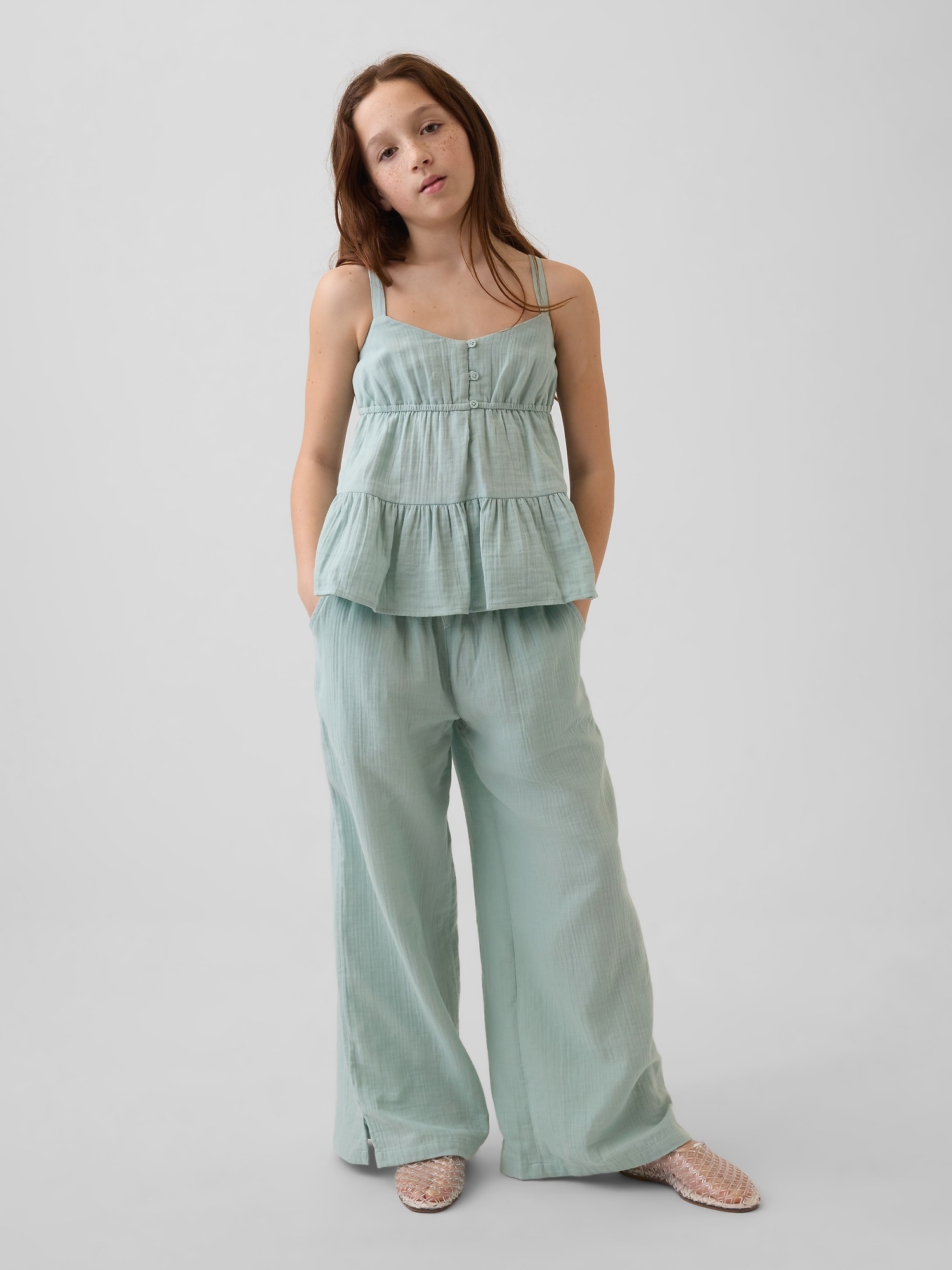 Детский топ Gap Cotton Gauze Tiered Tank Top, цвет: Fresh Water — фото 4