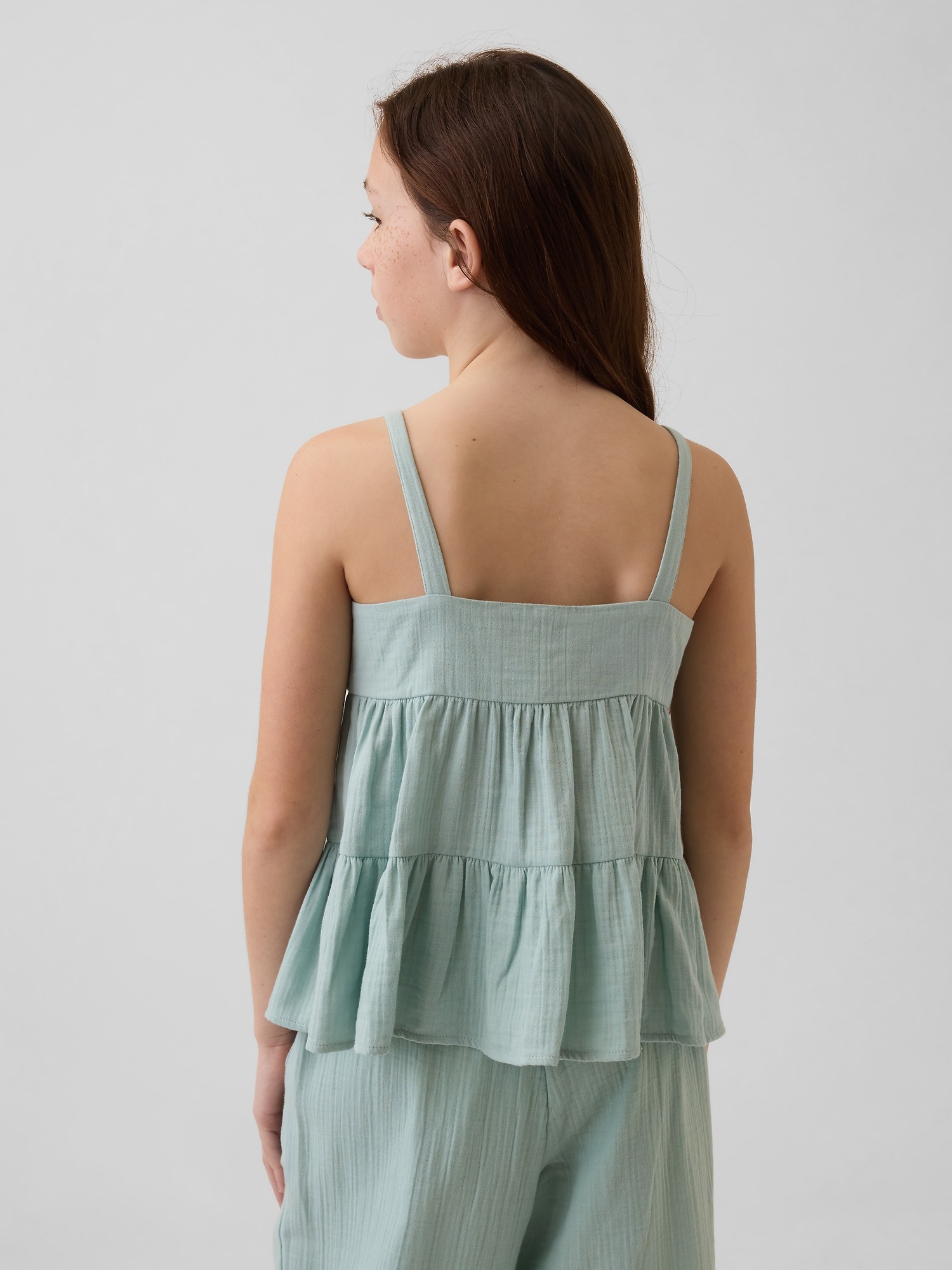 Детский топ Gap Cotton Gauze Tiered Tank Top, цвет: Fresh Water — фото 3