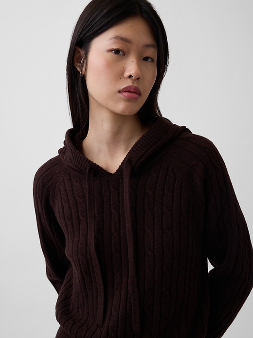 Image number 4 showing, CashSoft Relaxed Cable-Knit Hoodie
