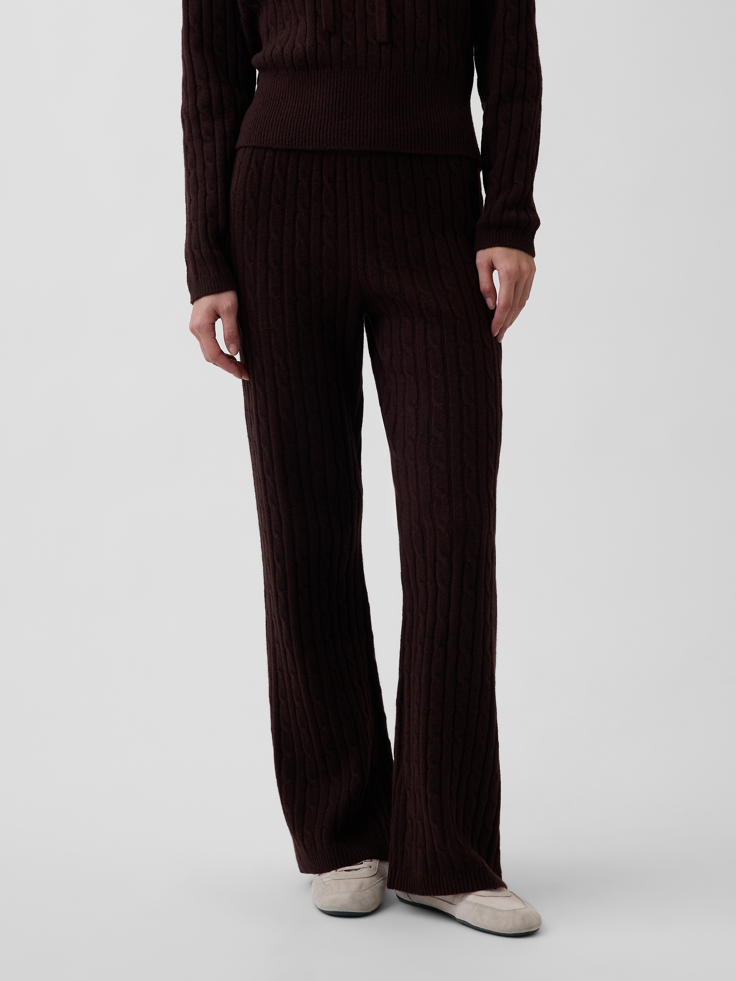 Женские брюки Gap CashSoft Cable-Knit Sweater Pants, цвет: Коричневый меланжевый — фото 2