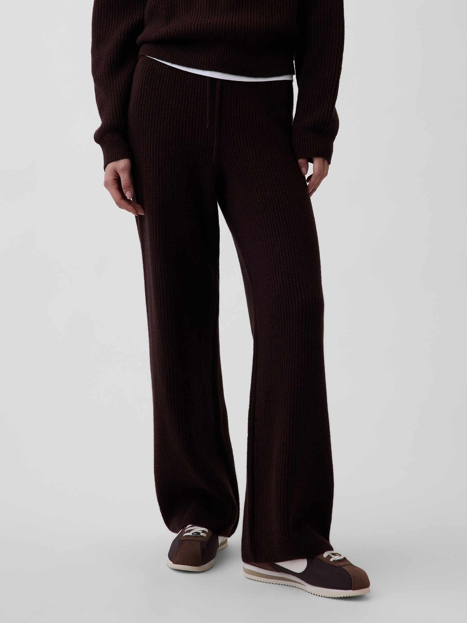 Женские брюки Gap CashSoft Shaker-Stitch Sweater Pants, цвет: Коричневый меланжевый — фото 2