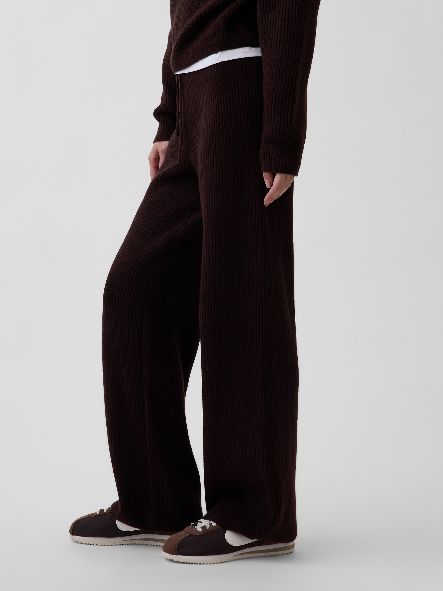 Женские брюки Gap CashSoft Shaker-Stitch Sweater Pants, цвет: Коричневый меланжевый — фото 3