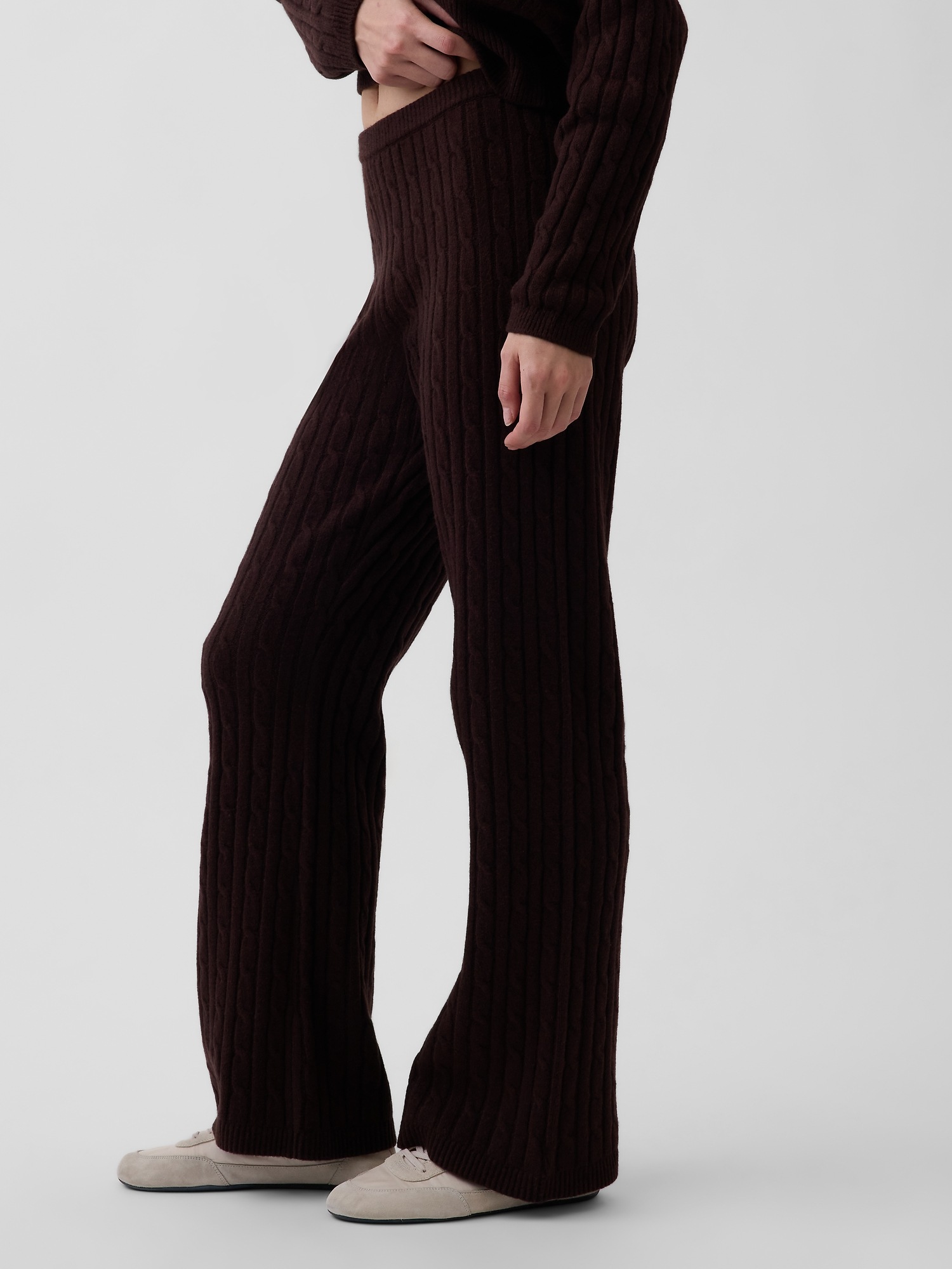 Женские брюки Gap CashSoft Cable-Knit Sweater Pants, цвет: Коричневый меланжевый — фото 3