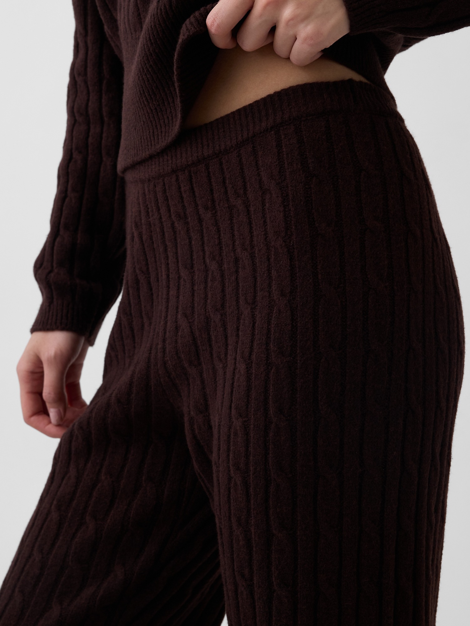 Женские брюки Gap CashSoft Cable-Knit Sweater Pants, цвет: Коричневый меланжевый — фото 5