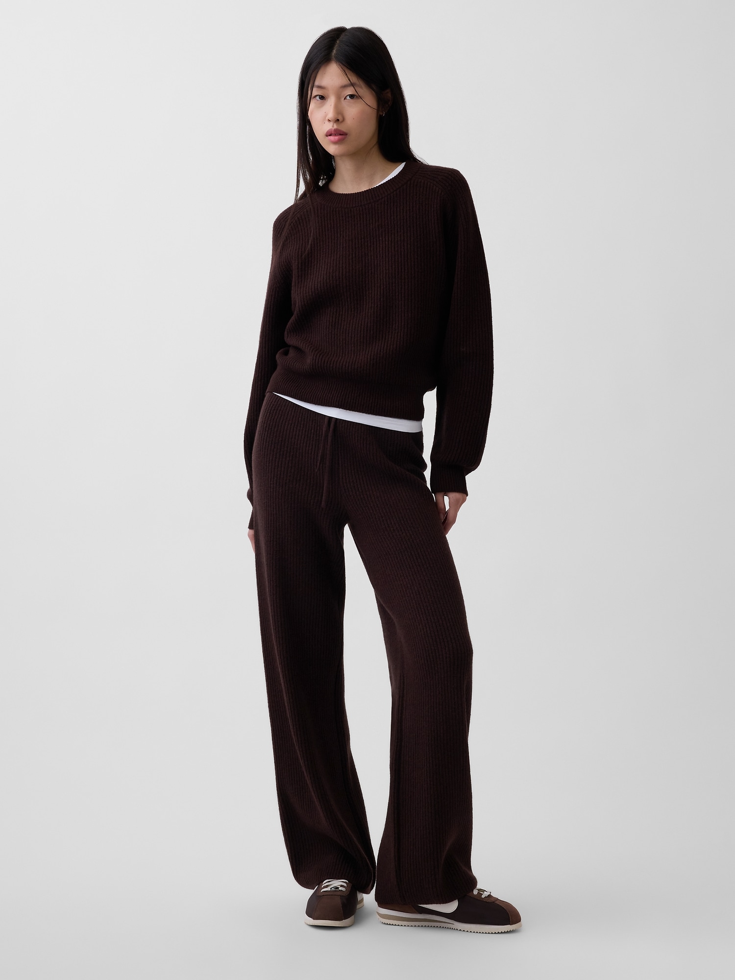 CashSoft Shaker-Stitch Sweater Pants