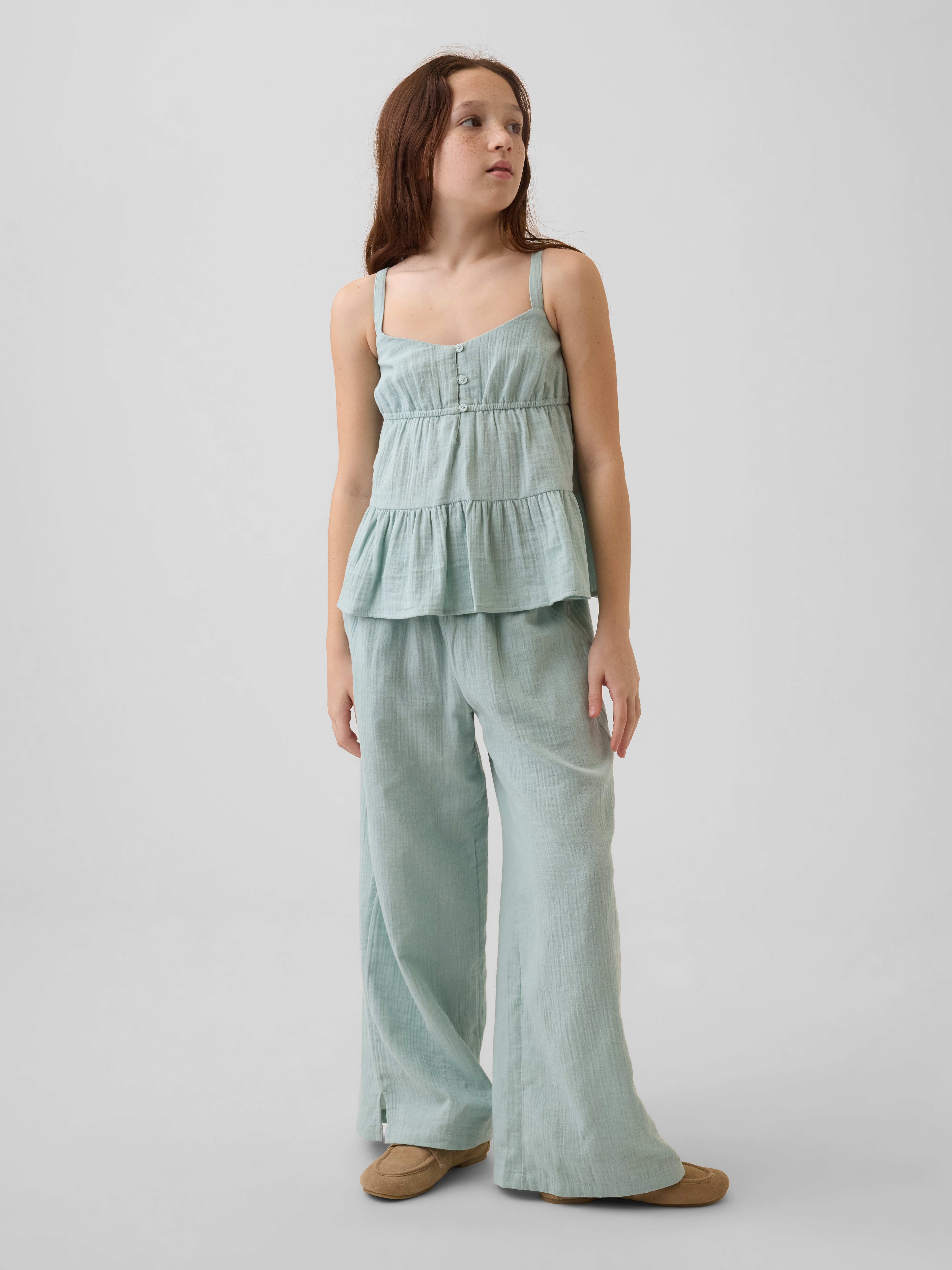 Kids Cotton Gauze Wide-Leg Pants