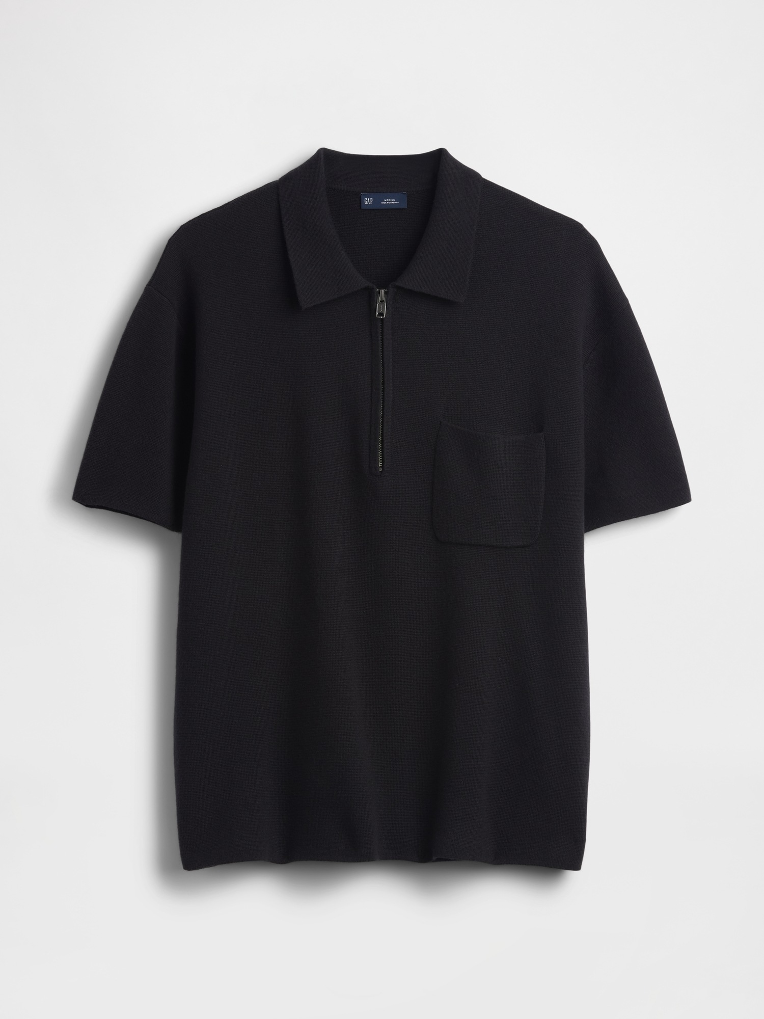 Мужской свитер Gap Oversized Quarter-Zip Pocket Polo Sweater, цвет: Чёрный — фото 5