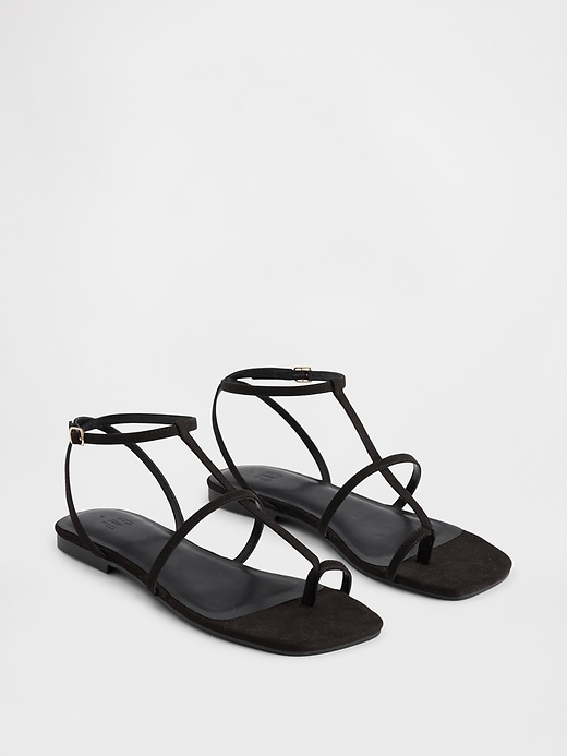 Image number 2 showing, Vegan Suede T-Strap Sandals
