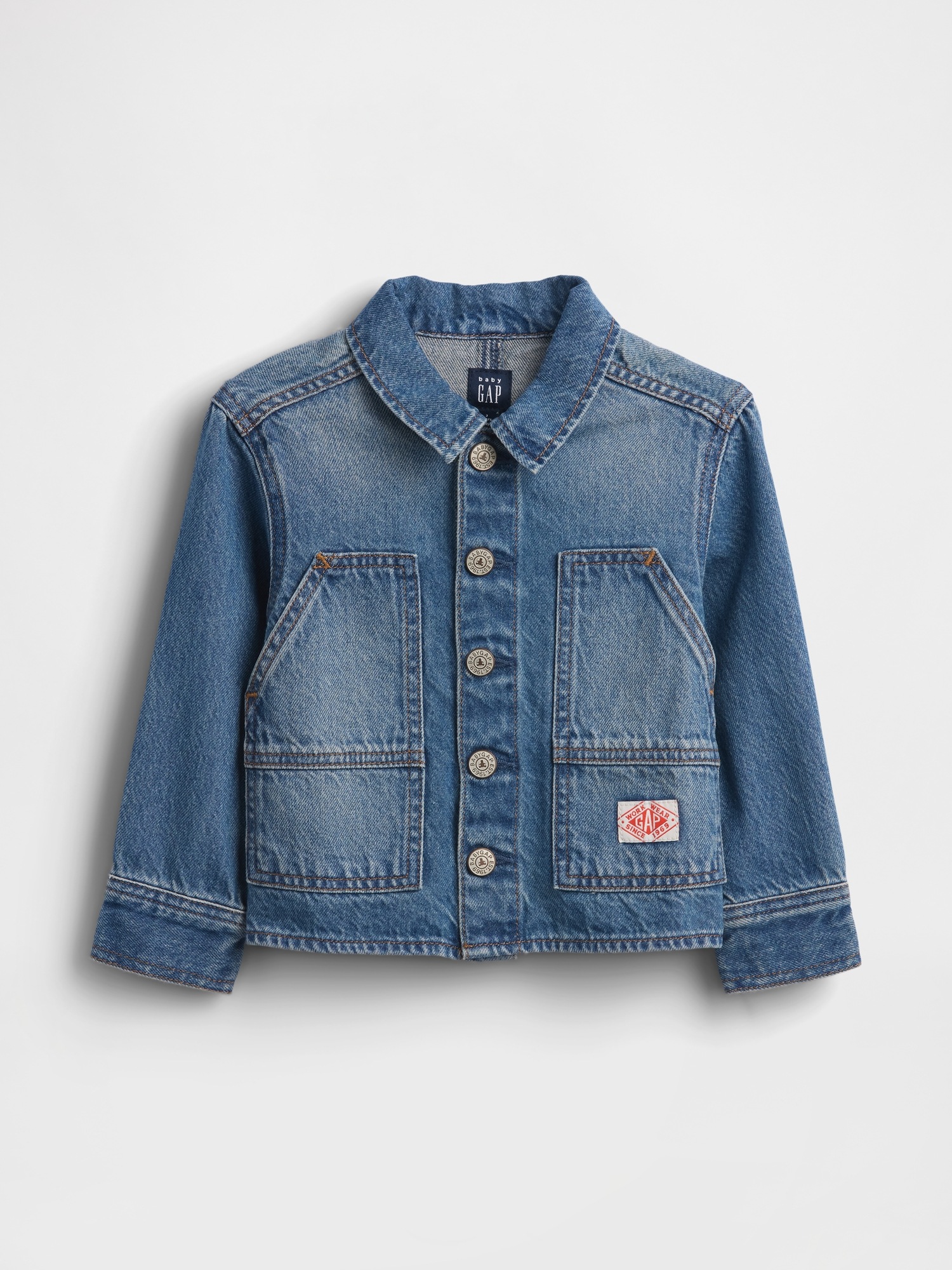 Куртка Gap Denim Workwear Jacket для малышей, цвет: Средняя варка индиго — фото 2