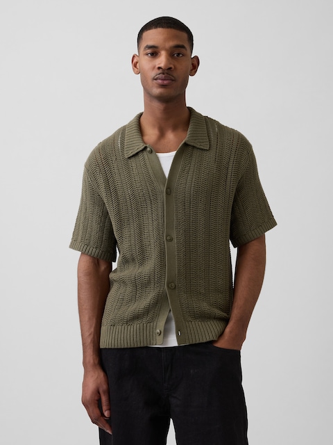Herringbone Crochet Sweater Shirt